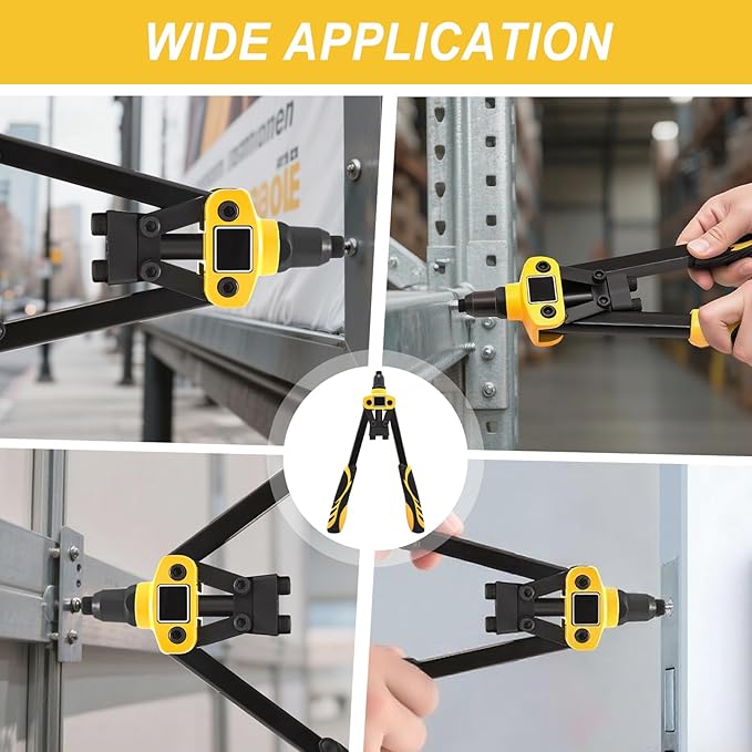 13" Rivet Gun, Rivet Gun Kit with 5 Pcs Rivets, 3 Nosepieces Manual Hand Pop Rivet Gun(1/8", 5/32", 3/16"), Heavy Duty Rivet Tool for Metal, Aluminum, Stainless Steel
