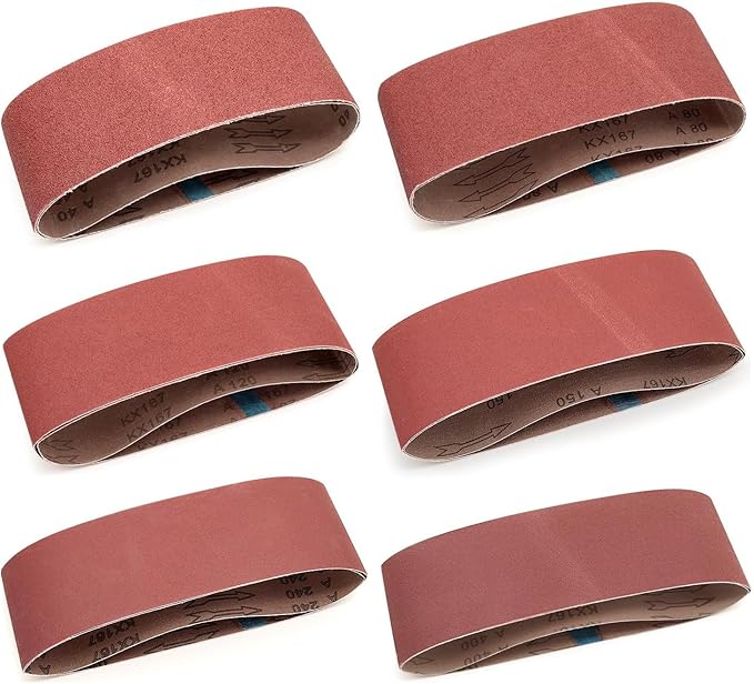 3 x 24 Sanding Belts, 3x24 Aluminum Oxide Sanding Belts for Belt Sander, 3 Each of 40/80/120/150/240/400 Assorted Grits Sanding Belts Assortment, 18 Pack(3x24in)