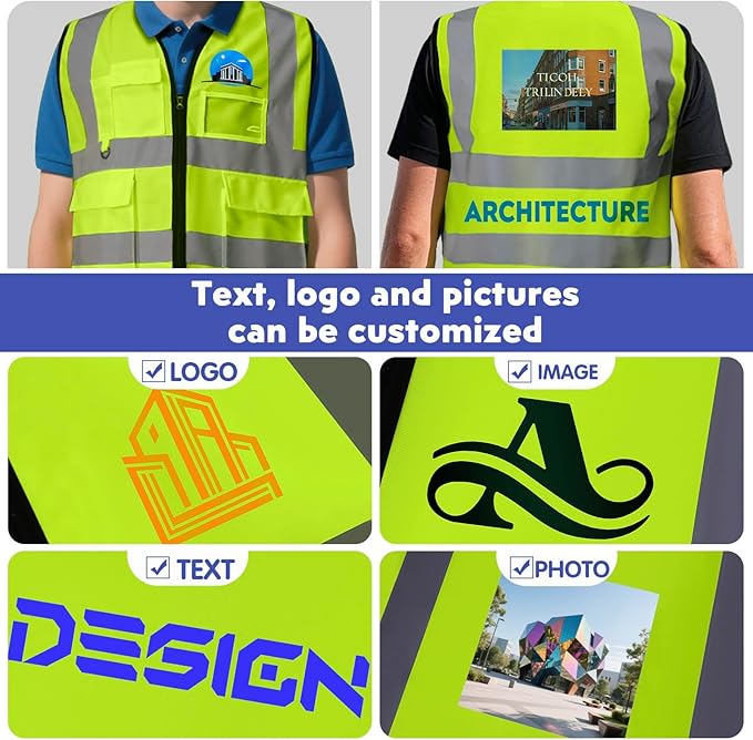 BeautyWill Custom Safety Vest Customized Logo Class 2 High Visibility Reflective Vest with Pockets Construction workwear