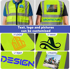 BeautyWill Custom Safety Vest Customized Logo Class 2 High Visibility Reflective Vest with Pockets Construction workwear