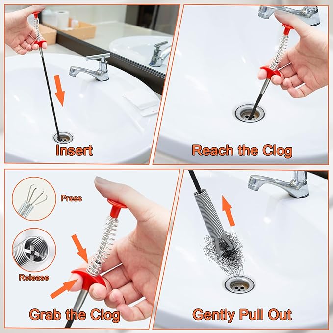 Drain Snake Kit for Hair Removal and Clog Cleaning, Snake Drain Hair Removal Tool for Shower, Sink and Tub Drains (6 Pcs)