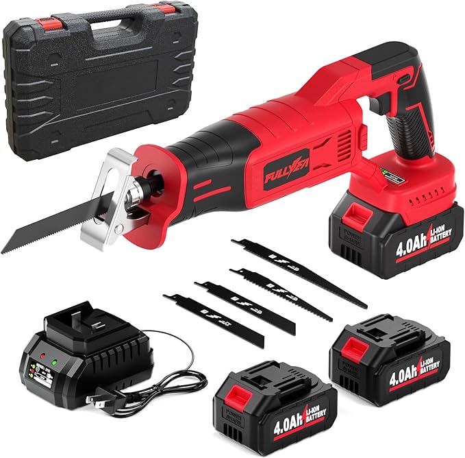 Reciprocating Saw Cordless, 0-3500 SPM Power Reciprocating Saw, Tool-Free Blade Change, Brushless Recipro Saws with 2 * 4.0Ah Battery & 4 Blades, Cordless Saw for Wood/Metal/Plastic Cutting
