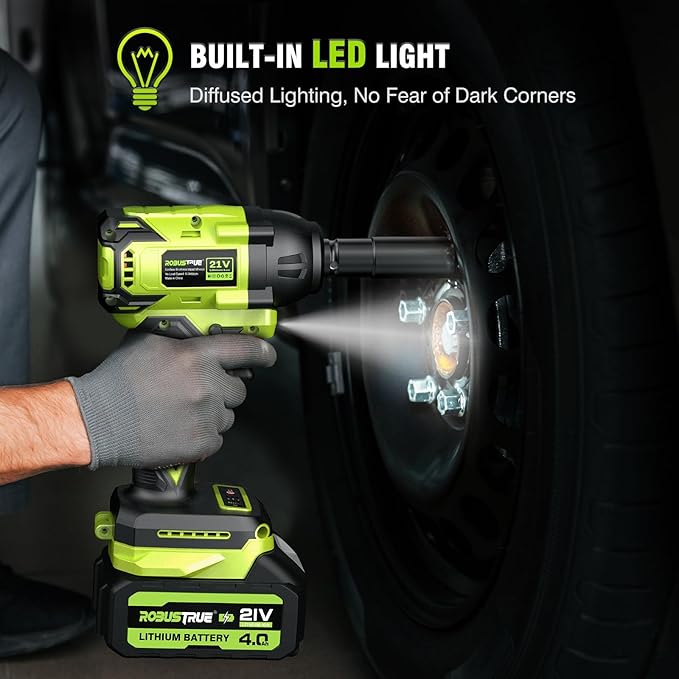 Cordless Impact Wrench, 406Ft-lbs (550N.m) Brushless 1/2 inch, 2800RPM High Torque Impact Gun, 2x 4.0Ah Battery, Charger, 4 Sockets, Electric Impact Wrench for Car Home