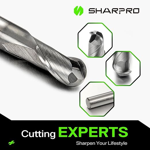 Carbide Ball Nose End Mill 2 Flute 8mm SHK. 8mm Cutting Dia. 3D Carving, High-Speed and Deep Cutting, AlCrN Coated, Apply for Alloy Steel, Stainless Steel and Various Cast Iron.