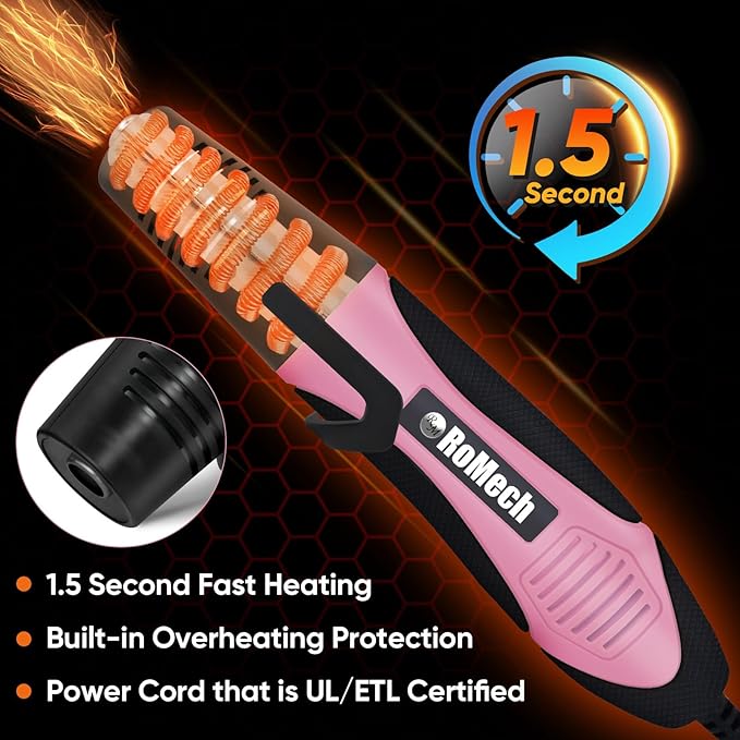 ROMECH 350W Heat Gun with 2 Nozzles, Dual Temp Heat Gun 400°F-660°F, Fast Heat Hot Air Gun with Overload Protection for DIY Craft Embossing Shrink Wrapping (Pink)