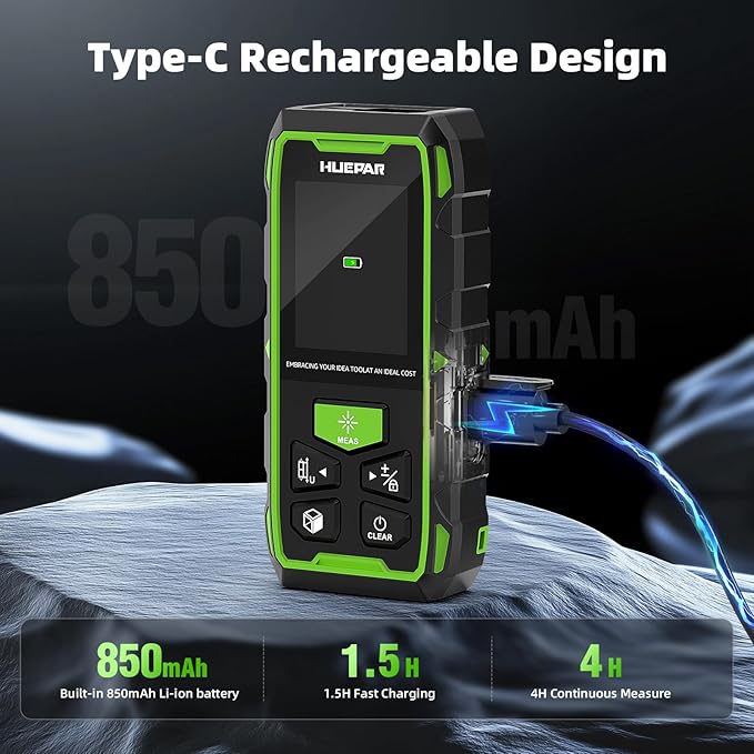 Huepar Professional Dual Laser Measuring Tool 393ft, Rechargeable Bilateral Laser Measurement Tool, Digital Laser Room Measure Devices, Metro Laser Measurement Tool with Angle Sensor, Magnetic Back