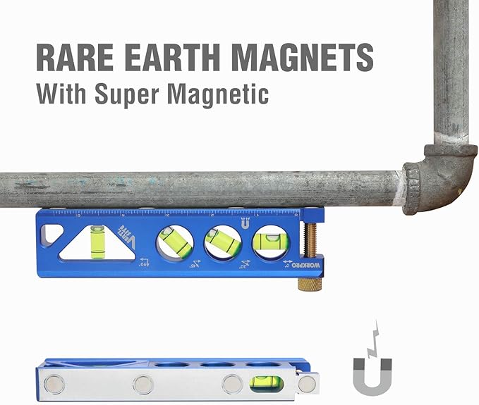 WORKPRO Torpedo Level, Magnetic, Verti. Site 4 Vial for Conduit Bending, Aluminum Alloy Construction, 6-1/2 inch