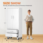 Aobabo Metal Storage Cabinet with 2 Large Drawer, Lockable Steel Storage Cabinet with 3 Adjustable Shelves, for Home, Office, Garage, Classroom, White, Assembly Required