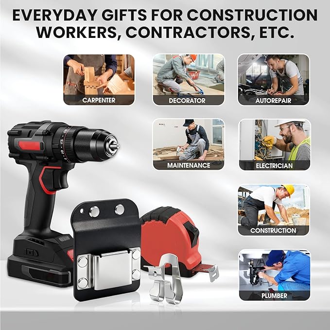1 Pcs Drill Holder for Tool Belt + 1 Pcs Drill Clip, Tape Measure Holder with Metal Clip, 2 in Belt Hook Holster for Cordless Drill, Impact Driver, Measuring Tape, Tool Accessories