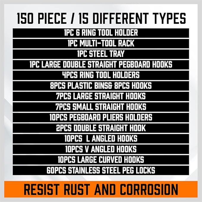HORUSDY 150-Piece Pegboard Hooks Assortment, Pegboard Accessories with Pegboard Bins for Organizing Various Tools