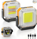 Rechargeable Work Light, 2Pack 1200LM Double-Sided Portable Work Lights with 8 Modes, Magnetic Inspection Light with 1/4" Tripod Mount, 360° Rotatable Stand for Car Repair, Garage, Emergency
