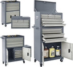 13-Drawer Double Doors Handle Rolling Tool Chest, 2 in 1 Detachable Rolling Tool Chests, Large Tool Boxes with lock, Metal Standing Tool Cabinet for Garage Workshop(Gray)