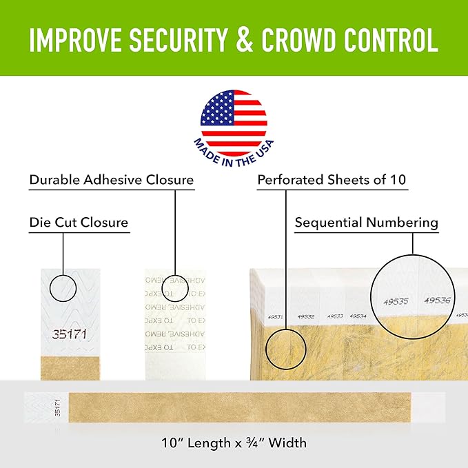 1,000 WristCo Tyvek Deep Metallic Gold Wristbands for Events – Tamper-Proof Design Prevents Reuse – Premium-Grade Bracelets for Hospital & Medical ID, Party, Concert Entry, VIP Identification