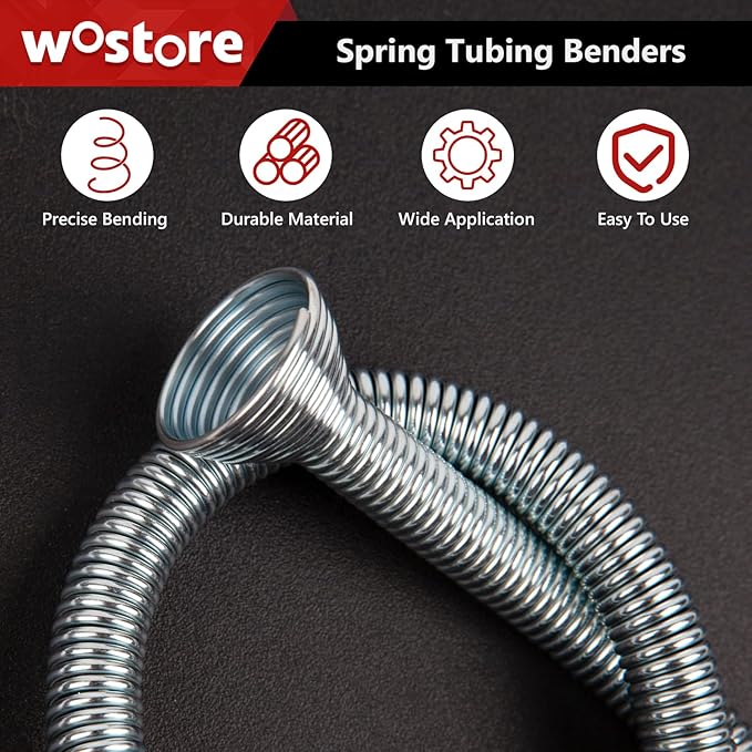 Wostore Spring Tubing Benders Kit for Pipe O.D. 1/4, 3/8, 1/2, 5/8 and 3/4 Inch 350 mm Length 5 in 1 Tube Bender Set for Copper,Aluminum and Soft Steel Pipes
