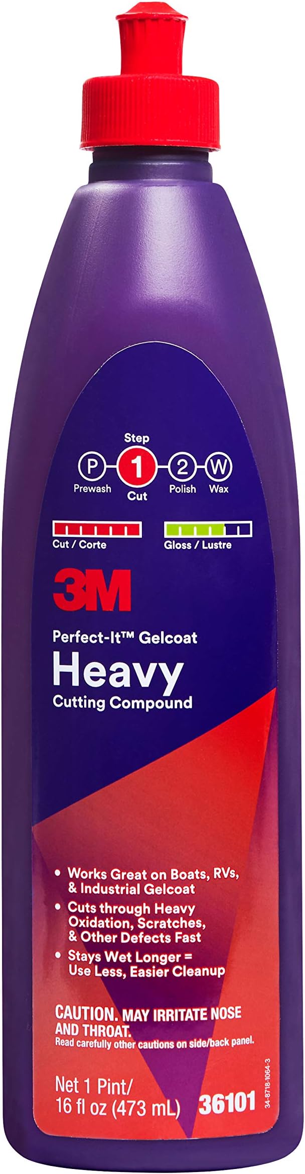 3M Perfect-It Gelcoat Heavy Cutting Compound, 36101, 1 Pint, Fiberglass Oxidation Remover for Boats and RVs , Red