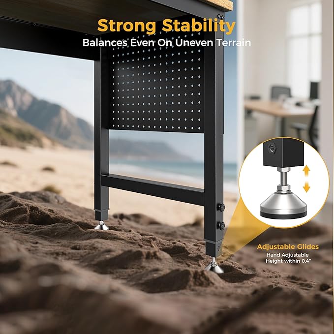 48" Adjustable Heavy Duty Workbench, 2000 LBS Load Capacity Rubber Wood Work Table with Pegboard, Power Outlets, Work Bench for Garage, Workshop, Office, Home, Commercial