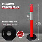 (12 Pack) CJ Safety 44" Tall Delineator Post Barrier Cones Black Heavy Duty Rubber Base, Reflective Band for Driveway, Parking Cones, Construction Safety Cones (Set of 12 Orange Traffic cones)