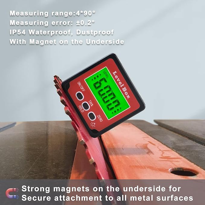 Digital Inclinometer Angle Finder Gauge, IP54 Digital Electronic Protractor Bevel Gauge, Inclinometer Angle Cube Level Box with LCD screen for Woodworking, Table Saw and etc
