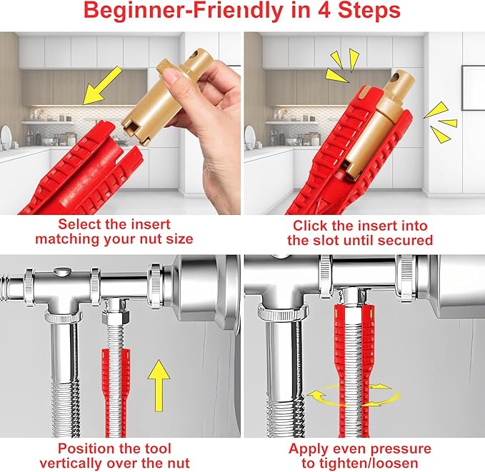 Faucet and Sink Installer（8-in-1）Multi-purpose Wrench Plumbing Tool for Toilet Bowl/Sink/Bathroom/Kitchen Plumbing Repair Installation Hand Tools(red)