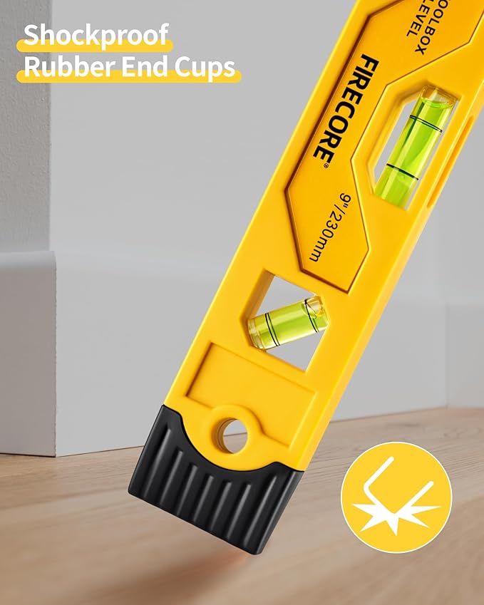 Torpedo Level Magnetic, Firecore 9 Inch Shockproof Small Leveler Tool with 3 Bubble Spirit Level 45 90 180 Degree, Construction Levelers for Hanging Pictures Install Shelf Home Renovation