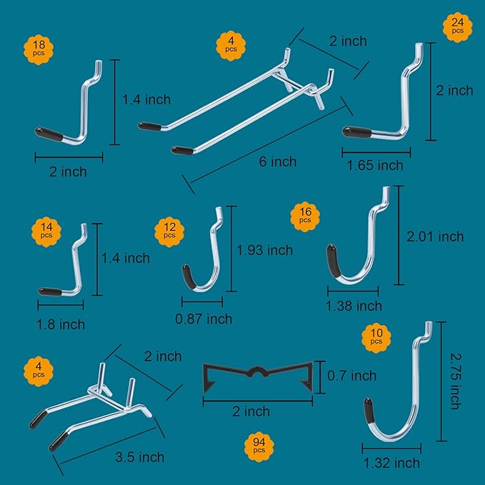 248PCS Pegboard Accessories Organizer Kit,1/8 and 1/4 inch Pegboard Hooks Assortment, Pegboard Bins, Metal Hooks for Hanging Storage (White Cup)