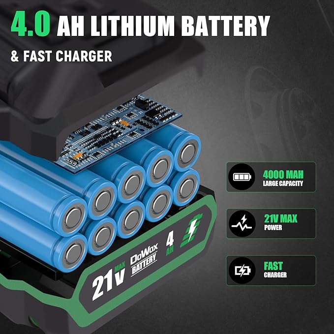 Cordless Impact Wrench, 400Ft-lbs (540N.m) Max Torque, 1/2 Impact Gun w/Brushless Motor, 21V 4.0 Ah Battery, Fast Charger, 4 Sockets, Socket Adapter, Nut Bits and Tool Bag
