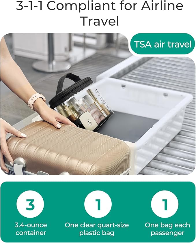 BAGSMART TSA Approved Toiletry Bag, Clear Makeup Cosmetic Bag Organizer, Quart Size Travel Bag for Toiletries, Carry-on Travel Accessories Essentials, 1 Pack-Pink