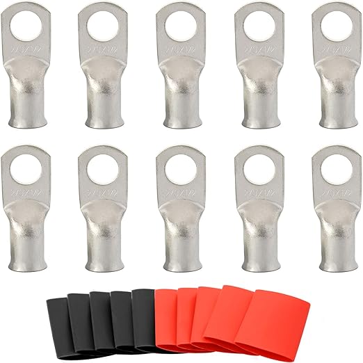 00 Gauge Tinned Copper Lugs 10 PCS 2/0 AWG - 1/2''(M12) Cable Lugs UL Listed Terminals 2/0 Gauge Wire Lugs Battery Cable Ends 10PCS Heavy Duty Closed End Crimp Copper Lugs + 10PCS 3:1 Heat Shrink Tube