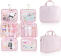 Hanging Travel Toiletry Bag for Women Detachable Toiletry Bag with 6 Compartments Large Makeup Bag Cosmetic Organizer for Bathroom Shower Business Trips Camping, Pink