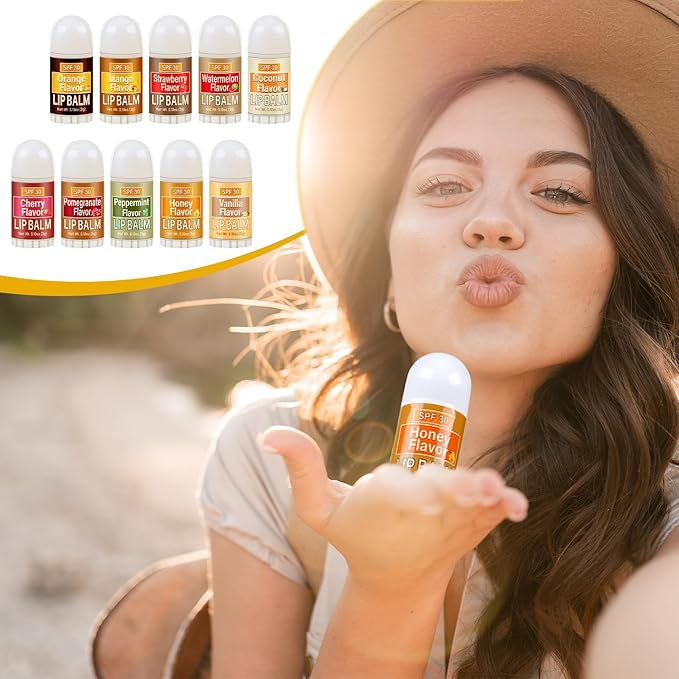 10 Pcs Mini Sunscreen Lip Balms Bulk SPF 30 Lip Balm Sticks Favors with Sunscreen SPF Employee Staff Appreciation Gifts Bulk Team Coworkers Christmas Party Gifts for Travel Beach-VeraVaultWomen