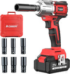 AOBEN 21V Cordless High Torque Impact Wrench 1/2 inch, Powerful Brushless Motor with Max Torque 450 ft-lb (600N.m), 4.0Ah Battery, 6 PCS Sockets (17-22mm), Fast Charger and Tool Box