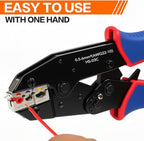 Wire Crimping Tool for Insulated Electrical Connectors- AWG 22-10 Ratchet Wire Crimper Tool- Racheting Wire Crimps for Insulated Connectors and Terminals