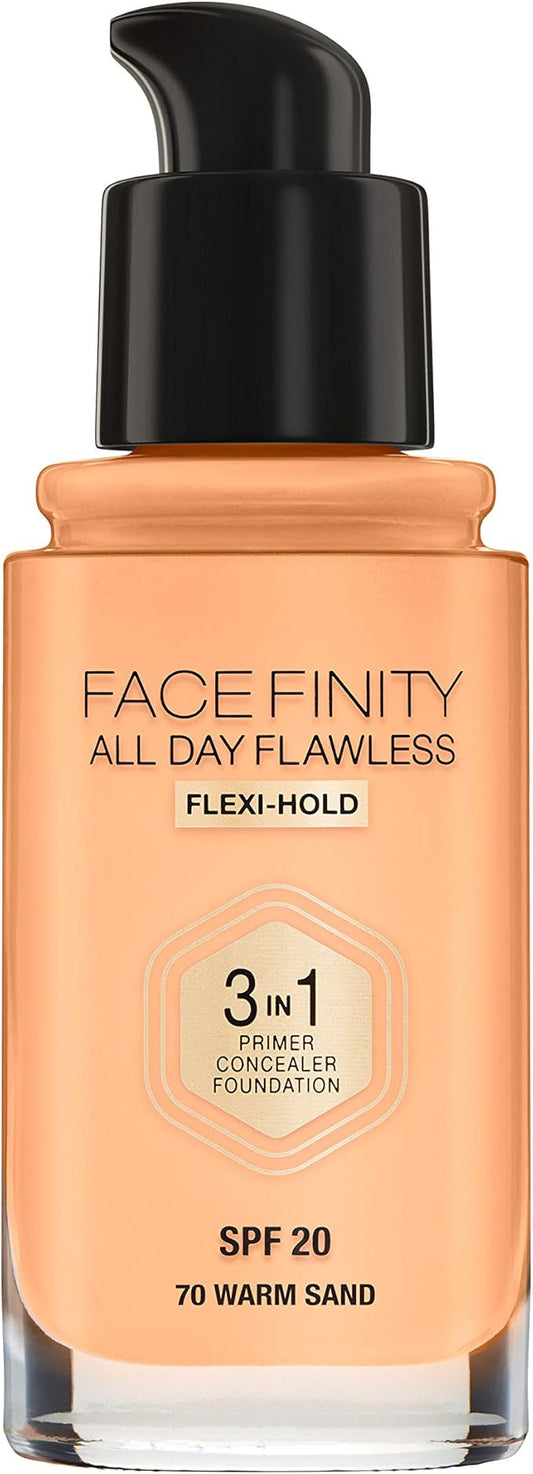 Max Factor Facefinity 3-in-1 All Day Flawless Liquid Foundation, SPF 20-70 Warm Sand, 30 ml-VeraVaultWomen
