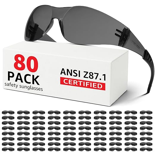 ANSI Z87.1 Tinted Safety Glasses Bulk 80 pack, Safety Sunglasses for men and women, Scratch & Impact Resistant UV protection sunglasses for Construction, Outdoor Sports & Work