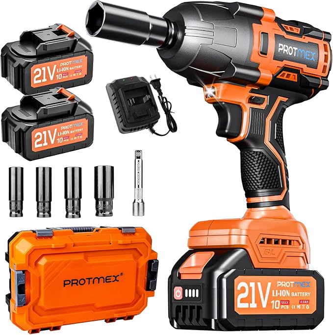 Cordless Impact Wrench, 900Ft-lbs (1200N.m) 1/2" Brushless Impact Gun, 21V High Torque Power Impact Driver, 2x4.0Ah Batteries Electric Impact Motor Variable Speeds for Family Car/Pickup Truck/Mower