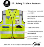 Dib Safety Reflective Vest Mesh, High Visibility Vest with Pockets and Zipper, Construction Work Vest ANSI Class 2, Yellow Mesh 4XL