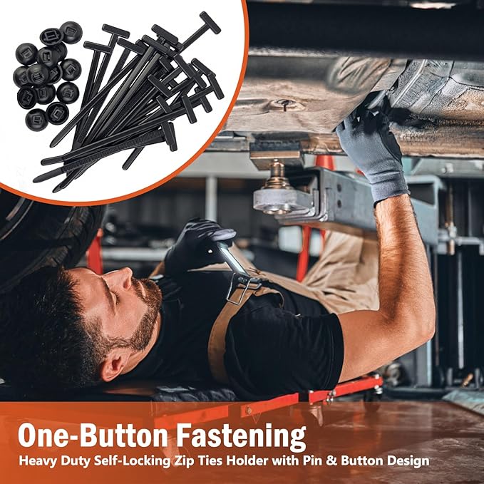 60 PCS Nylon Universal Cable Tie Buckle, Heavy Duty Self-Locking Zip Ties Holder with Pin & Button Design, UV Resistant Zipties for Car Daily Auto Fixing, Car nylon Zip Ties. (60)