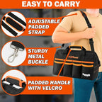 15 Inch Tool Bag with 16 Pockets Foldable Close Top Wide Mouth Tool Bag Organizer with Handle & Padded Adjustable Strap, Heavy Duty, Waterproof