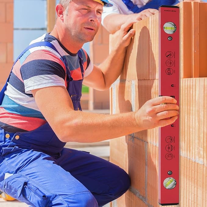 BETHEL Torpedo Level, 16" Magnetic Torpedo Spirit Level Tool with 3 Vials, 45°/90°/180°Degrees, Aluminum Shockproof Bubble Level, High Visibility Red Durable Measuring Leveler