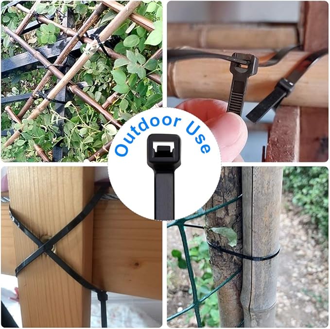 Zip Ties 8 inch Black Zip Ties 1000 Pack, Wire Ties with 50lb Tensile Strength, UV Resistant Cable Ties, Self-locking Plastic Ties for Indoor and Outdoor Use, by Tantti.