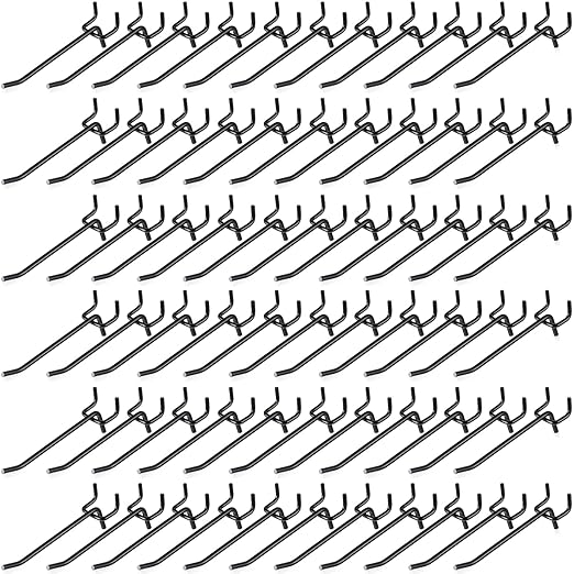 Shimeyao 100 Pcs Peg Board Shelving Hooks Stainless Steel Hanging Board Pegs Wall Display Hooks Bulk for 1/8 1/4 Garage Storage Organizer Accessories(4 Inch,Black)