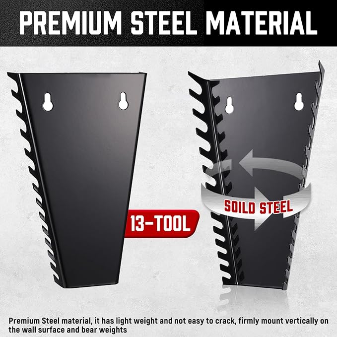 ALOANES 26-Slot Metal Wrench Organizer, Heavy Duty Hanging Wrench Organizer Tray for Tool Box&Wall, Fit SAE & Metric Wrench Storage, 2 Pack Wrench Holders (Red&Black)