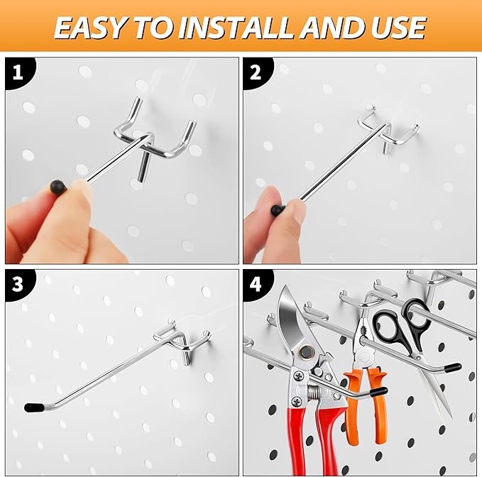 Pegboard Hook 50 Pcs, Sturdy L Shape Galvanized Metal Fit for 1/4 and 1/8 Pegboard, Organizer Kit for Garage Tool Storage