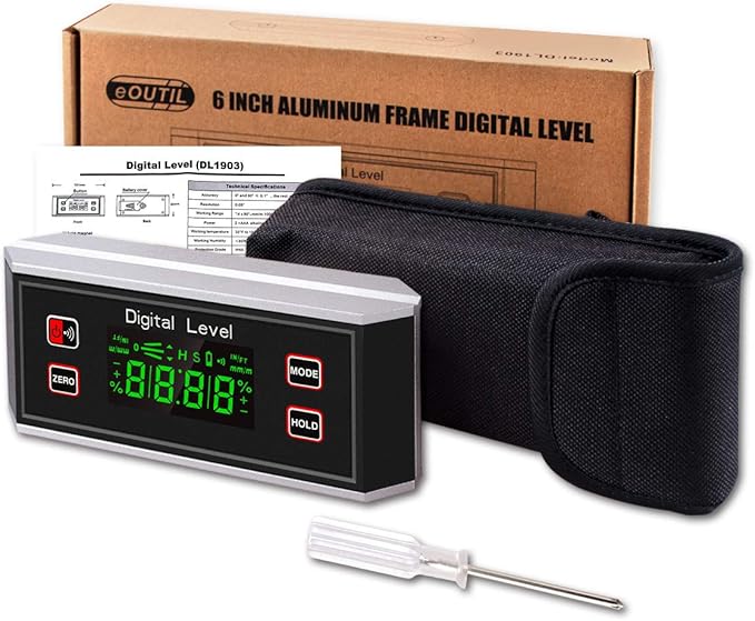 Angle Gauge eOUTIL Digital Protractor Inclinometer Angle Finder with V-Groove Magnetic Base, Precision Bevel for Automobile Woodworking Building Drilling Machinery Masonry