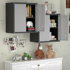 Metal Garage Wall Cabinet, Metal Wall Mounted Storage Cabinets with Lockable Doors and Adjustable Shelves, Floating Tool Cabinet for Garage, Home Office, Kitchen,BlackGrey