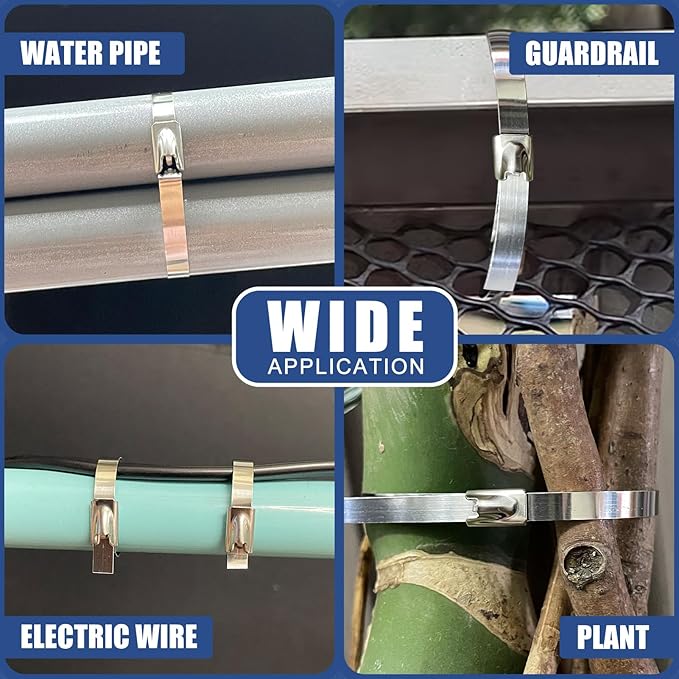 Metal Zip Ties Tool Gun - Trivd Frol One Hand Operation Metal Cable Tie Gun for Fastening Cutting Stainless Steel Zip Ties, Comes With 100pcs Self-Locking Metal Zip Ties Heavy Duty Outdoor, Scissors