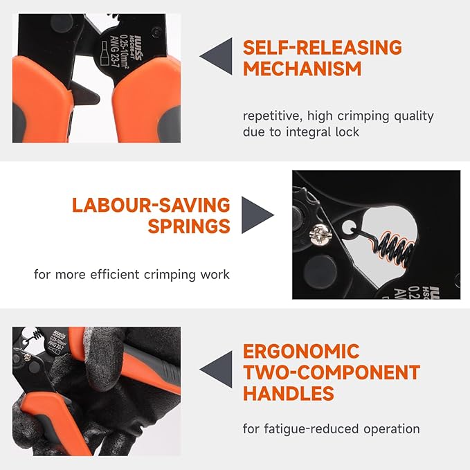 iCrimp Square Self-adjustable Wire Ferrule Crimping Tool for AWG23-7 Bootlace End-Sleeves Ferrule, Ratchet Crimper Kit (HSC8 6-4T)