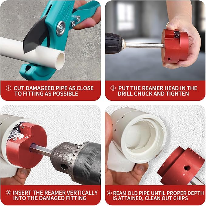 6PC Pvc Pipe Fitting Reamer Kit fit into standard 1/2" drills PVC pipe reamer tool PVC Pipe Fitting Saver Contains PPR75, PPR100, PPR150, PPR200, PPR300 and PPR400