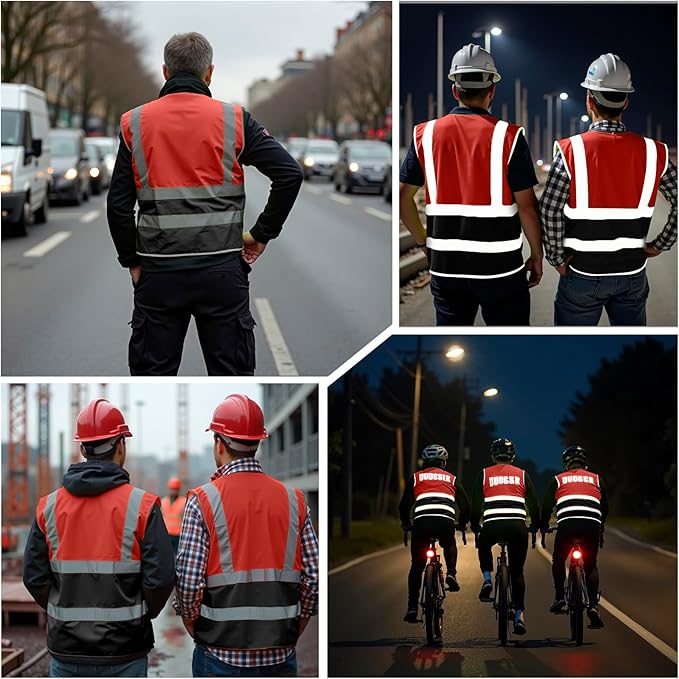 BeautyWill Custom Safety Vest Customized Logo Class 2 High Visibility Reflective Vest with Pockets Construction workwear