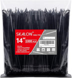 Zip Ties 14 inch (1000 Pack), Black, 50lb Tensile Strength, UV Resistant Cable Ties for indoor and outdoor by SKALON